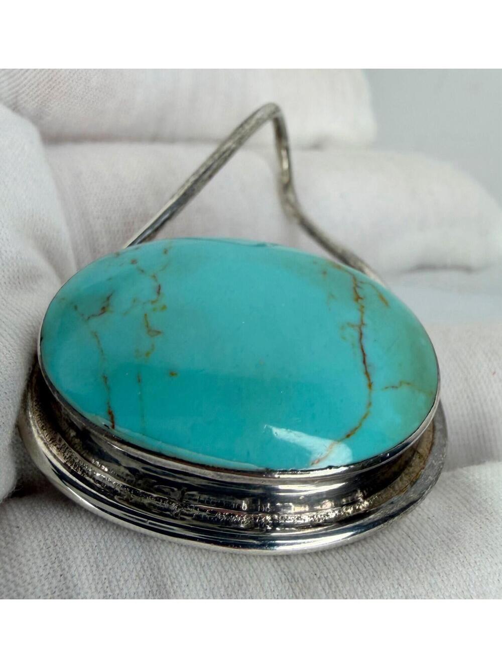 Vintage Taxco Mexico Pendant Sterling Silver Teal Turquoise TC-75 - Picture 6 of 14